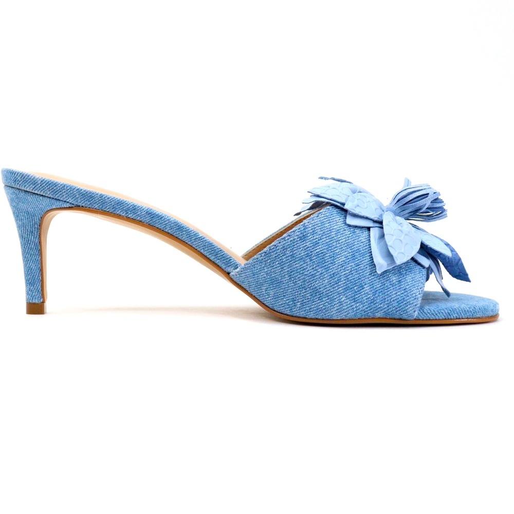 Anthropologie 3D Blue Denim Floral Women's Size 10 Kitten Glove Leather/1.2
